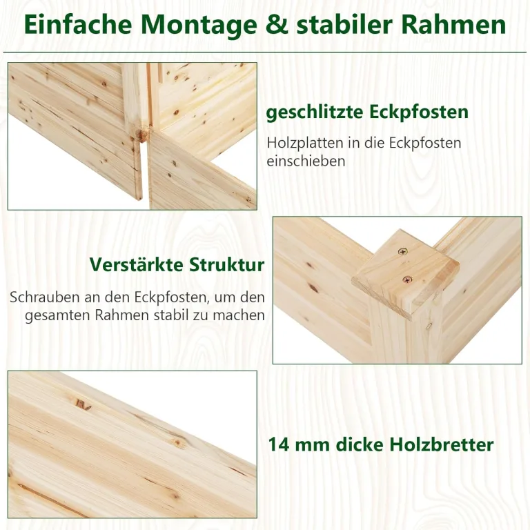 COSTWAY Hochbeet mit Rankgitter, Blumenkasten mit Spalier, Pflanzkasten aus Tannenholz, Gartenspalier mit Rankkasten, Blumenkübel für Kletterpflanze Balkon Garten Terrasse, Natur, 223x64x134 cm – Bild 6