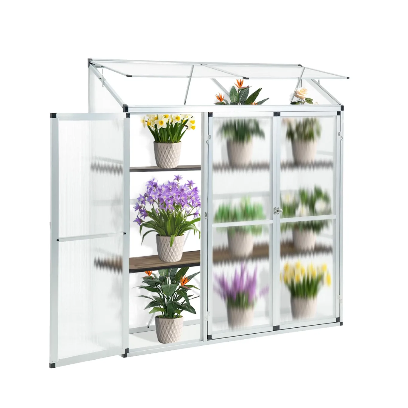 Aluminium-Gewächshaus – kompakter Tomatenzüchter – 3 Türen – 190 x 52 x 182 cm – Silber – ideal für kleine Räume und städtische Gartenarbeit - Bild 1