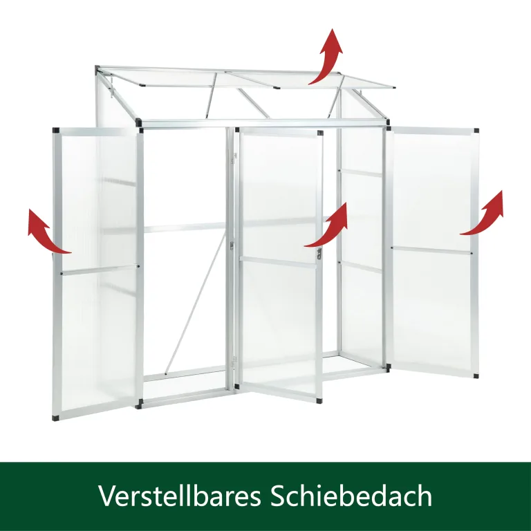 Aluminium-Gewächshaus – kompakter Tomatenzüchter – 3 Türen – 190 x 52 x 182 cm – Silber – ideal für kleine Räume und städtische Gartenarbeit – Bild 4