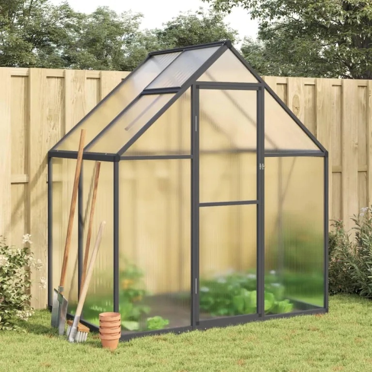 IKAYAA Gewächshaus Aluminium mit Fundament Gewächshaus für den Garten Gartenhaus Winterfest Tomatenhaus Frühbeet und Pflanzenhaus-Anthrazit-169 x 169 x 202 cm – Bild 10