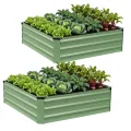 WILLOW WEAVE Satz aus 2 Hochbeeten für Garten, verzinkte Stahl-Planter im Freien zum Anpflanzen von Gemüse, Blumen und Kräutern, 120x120x30 cm, Grau - Thumbnail 10