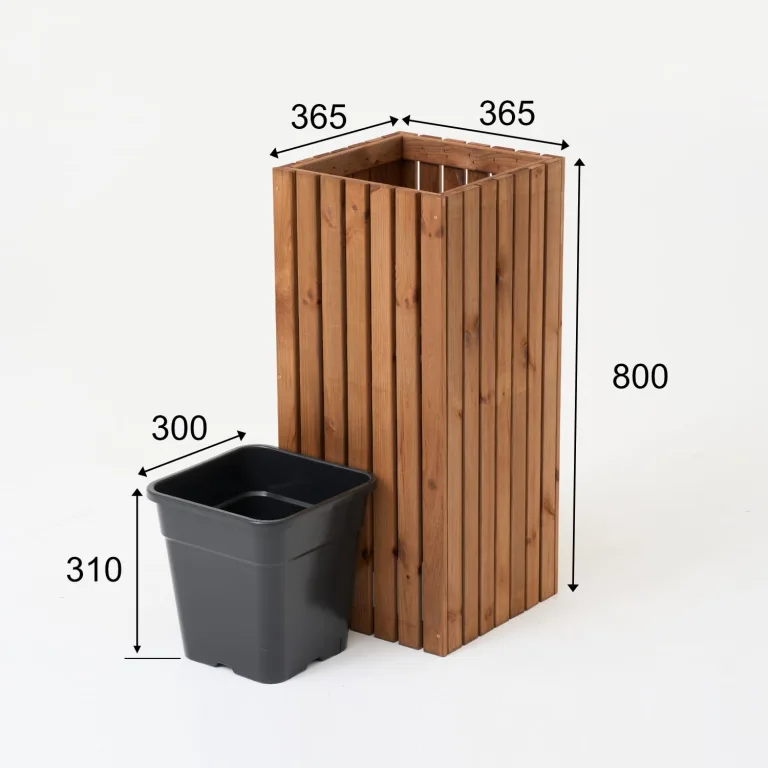 Pflanzkübel Holz – imprägniert wetterfest – mit herausnehmbarem Kunststoffeinsatz – Pflanztopf Blumenkasten für Balkon Garten Terrasse (Vertikal-braun 36x36 H80 cm) – Bild 3