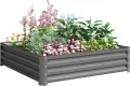 Outsunny Hochbeet, Blumenkasten, Gemüsebeet, Pflanzkasten, Kräuterbeet für Garten, Terrasse, Balkon, Stahl, Hellgrau, 120 x 120 x 30 cm - Thumbnail 1