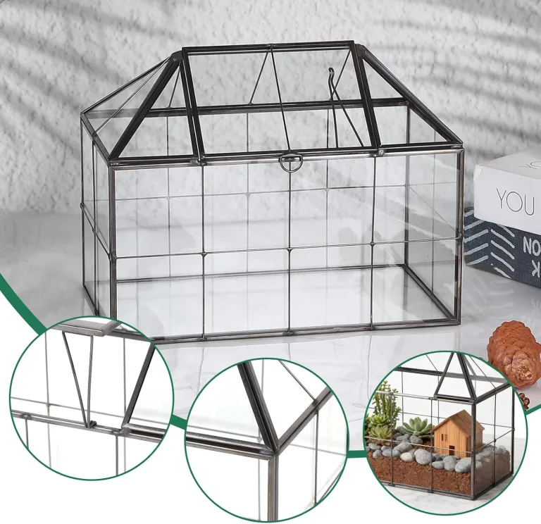 Mini Gewächshaus Fensterbank Glas 23,3 x 13,6 x 18cm Pflanzen Terrarium Klein Flaschengarten DIY (Keine Pflanzen enthalten) für Sukkulenten, Kakteen – Bild 3