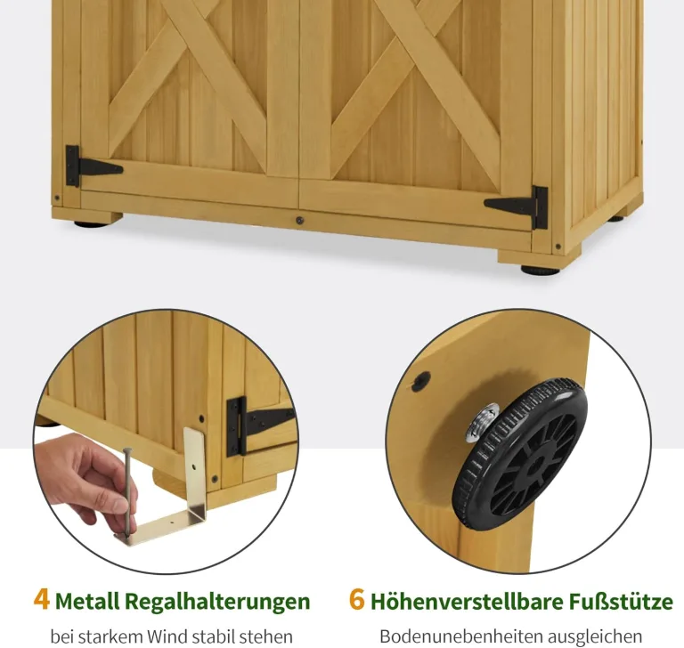 M MCombo Gartenschrank Holz, Gartenhaus Klein Wetterfest, Outdoor Gerätehaus Geräteschuppen, für Außenbereich Balkon Terrasse, 0878-F (Natur) – Bild 4
