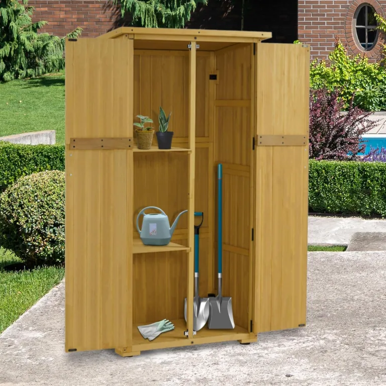 M MCombo Gartenschrank Holz, Gartenhaus Klein Wetterfest, Outdoor Gerätehaus Geräteschuppen, für Außenbereich Balkon Terrasse, 0878-F (Natur) – Bild 2