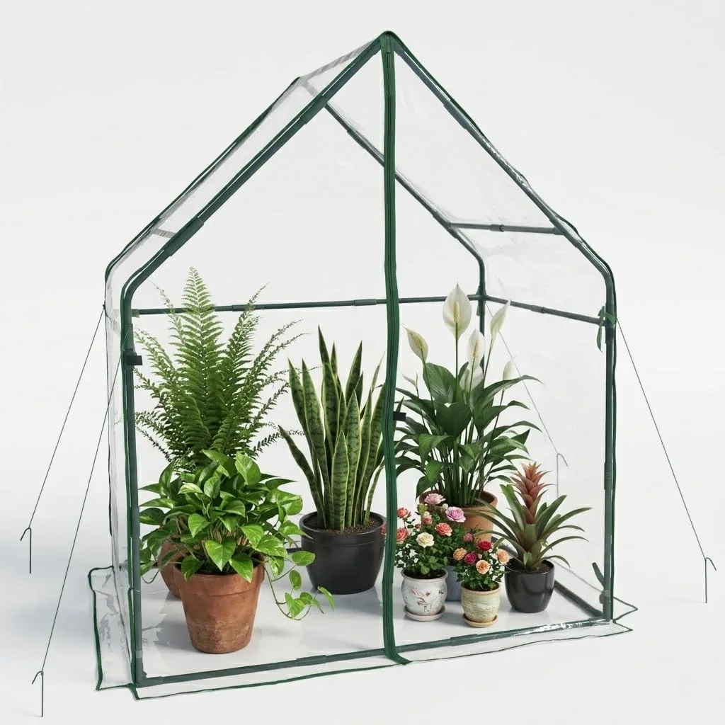 Gardzen Kleines begehbares Gewächshaus, robustes, tragbares Gewächshaus für den Außenbereich, mit stabilem Rahmen und transparenter Abdeckung, schützt Pflanzen vor Kälte, Regen, 91,9 cm (L) x 53,3 (B
