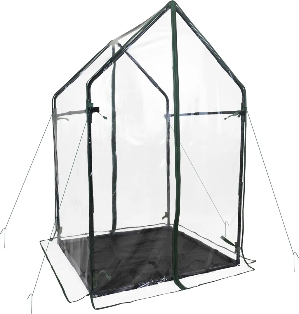Gardzen Mini-Gewächshaus mit wasserdichtem Boden, tragbares Gewächshaus mit starkem Metallrahmen, kleines Gewächshaus für den Außen- und Innenbereich, 91,9 cm (L) x 91,9 cm (B) x 59,5 (H)
