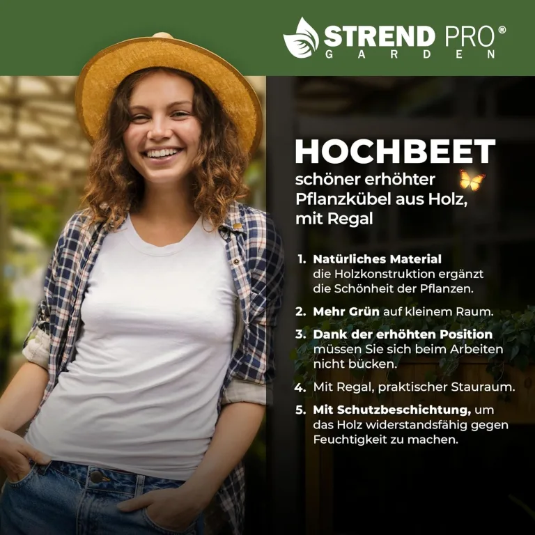 STREND PRO Hochbeet Balkon | 76cm(h) x 33cm(b) x 89(l) | Gemüsebeet Holz mit Ablage & wasserdichter Pflanzfolie | Kleines Hochbeet Schmales ideal für Balkon, Terrasse & Garten | Kräuterbeet – Bild 9