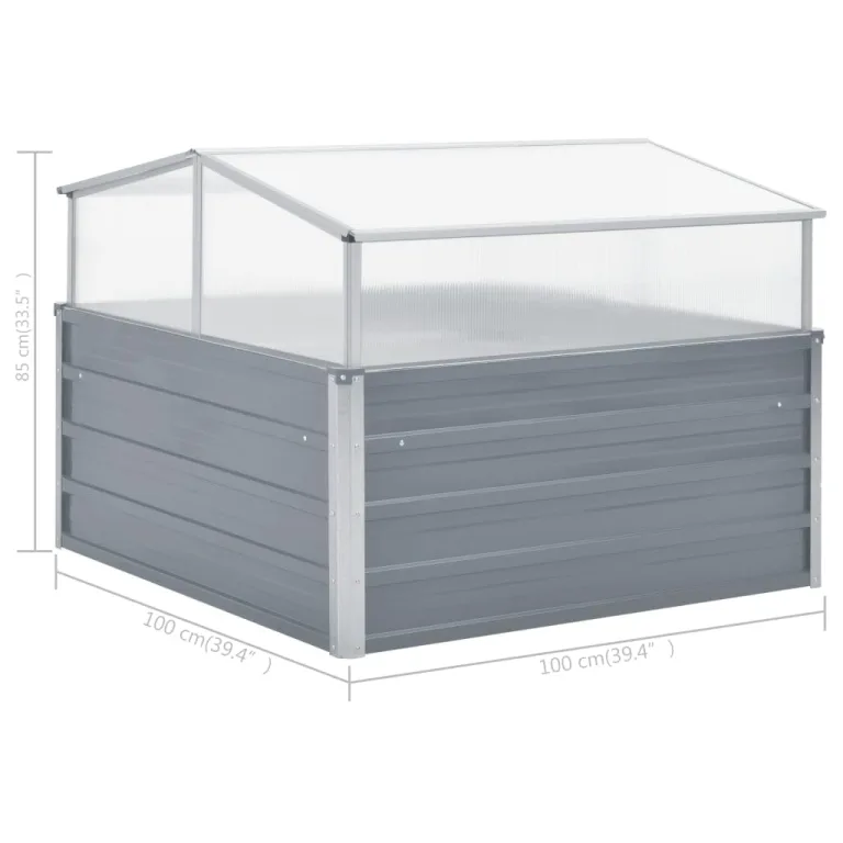 Gewächshaus with Verzinktem Stahl, PC Material, Abnehmbares Dach, Blumenkasten Balkon, Blumentopf Grau, Pflanzkasten Outdoor, 100x100x85 cm – Bild 7