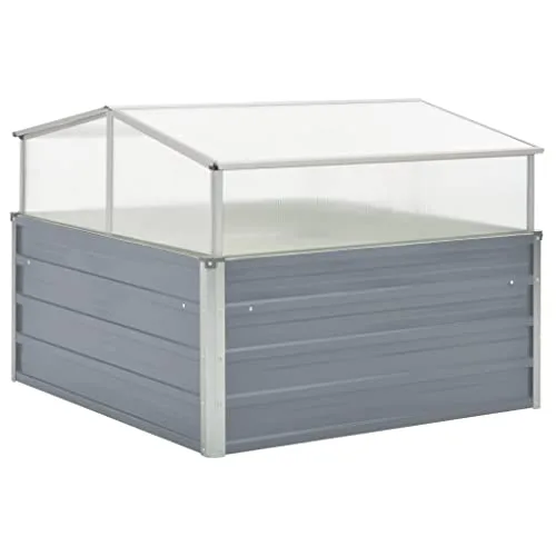 Gewächshaus with Verzinktem Stahl, PC Material, Abnehmbares Dach, Blumenkasten Balkon, Blumentopf Grau, Pflanzkasten Outdoor, 100x100x85 cm – Bild 8