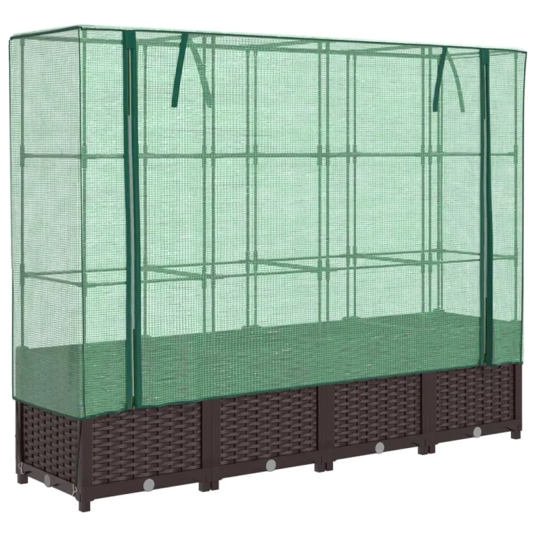 Hochbeet mit Gewächshaus-Aufsatz, Rattan-Optik, Polypropylen, Stabiler Eisenrahmen, Hochbeet mit Abdeckung, Hochbeete Balkon, 160x40x138 cm – Bild 2