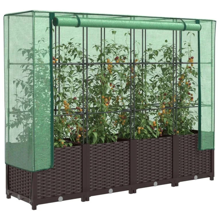 Hochbeet mit Gewächshaus-Aufsatz, Rattan-Optik, Polypropylen, Stabiler Eisenrahmen, Hochbeet mit Abdeckung, Hochbeete Balkon, 160x40x138 cm – Bild 1