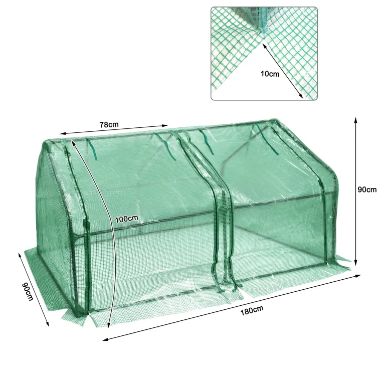 Kleines Gewächshaus 140g/m² HDPE 180x90x90cm Mini Gewächshaus Mit 2 Rollladen Regenschutz UV-beständig Frostbeständig für Garten Balkon (Grün) – Bild 2
