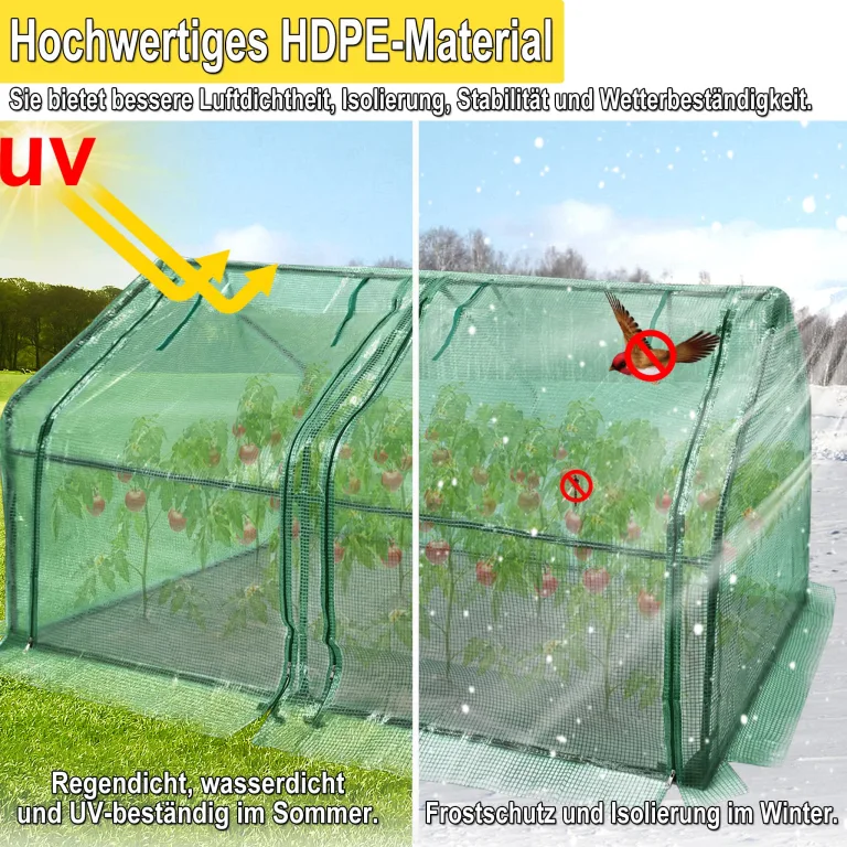 Kleines Gewächshaus 140g/m² HDPE 180x90x90cm Mini Gewächshaus Mit 2 Rollladen Regenschutz UV-beständig Frostbeständig für Garten Balkon (Grün) – Bild 4