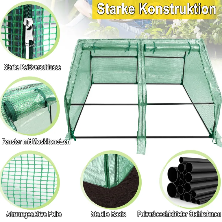 Kleines Gewächshaus 140g/m² HDPE 180x90x90cm Mini Gewächshaus Mit 2 Rollladen Regenschutz UV-beständig Frostbeständig für Garten Balkon (Grün) – Bild 5