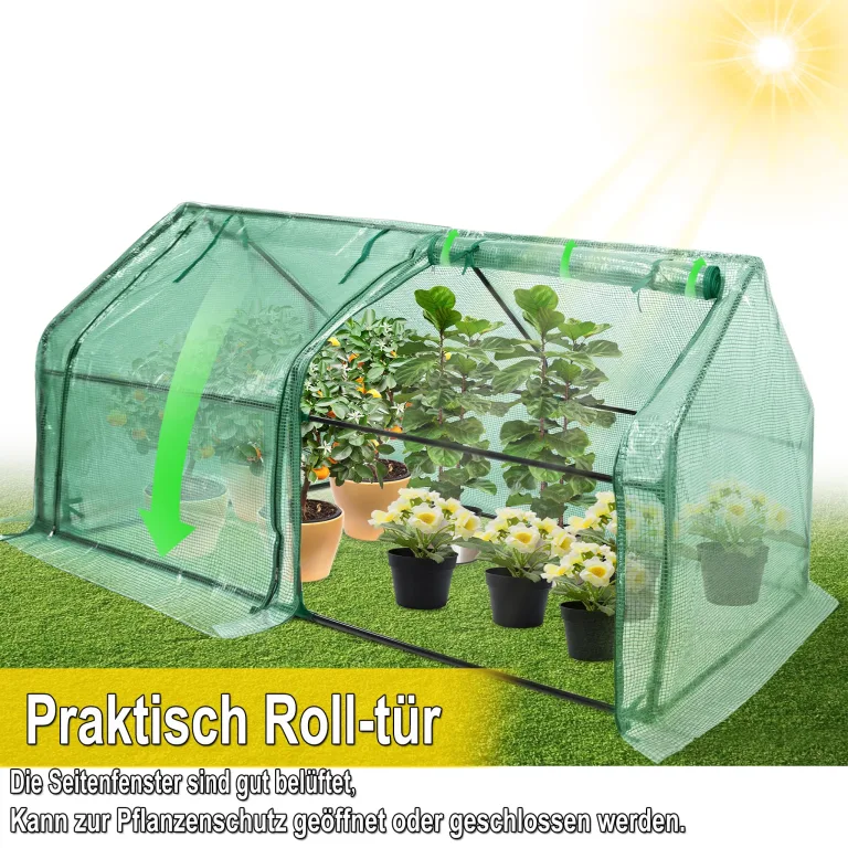 Kleines Gewächshaus 140g/m² HDPE 180x90x90cm Mini Gewächshaus Mit 2 Rollladen Regenschutz UV-beständig Frostbeständig für Garten Balkon (Grün) – Bild 6