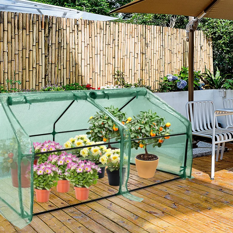 Kleines Gewächshaus 140g/m² HDPE 180x90x90cm Mini Gewächshaus Mit 2 Rollladen Regenschutz UV-beständig Frostbeständig für Garten Balkon (Grün) – Bild 7