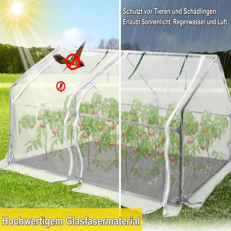 Kleines Gewächshaus Glasfaser 180x90x90cm Mini Gewächshaus Mit 2 Rollladen Insektensicher Atmungsaktiv Tomatengewächshaus,für Garten Balkon (Weiß) – Bild 4