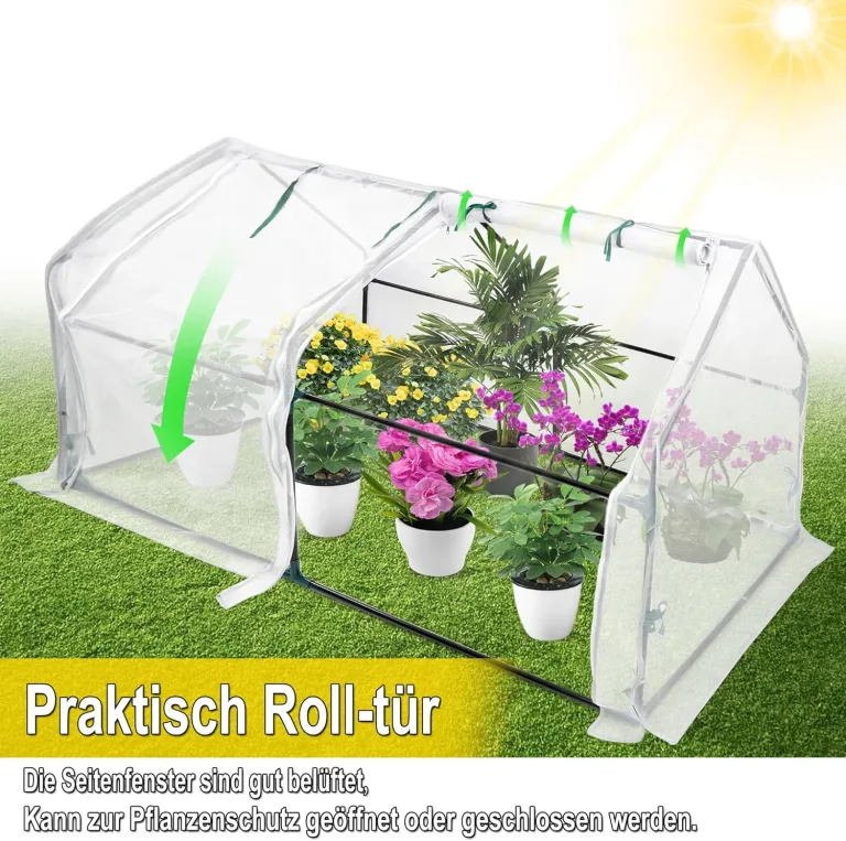 Kleines Gewächshaus Glasfaser 180x90x90cm Mini Gewächshaus Mit 2 Rollladen Insektensicher Atmungsaktiv Tomatengewächshaus,für Garten Balkon (Weiß) – Bild 6