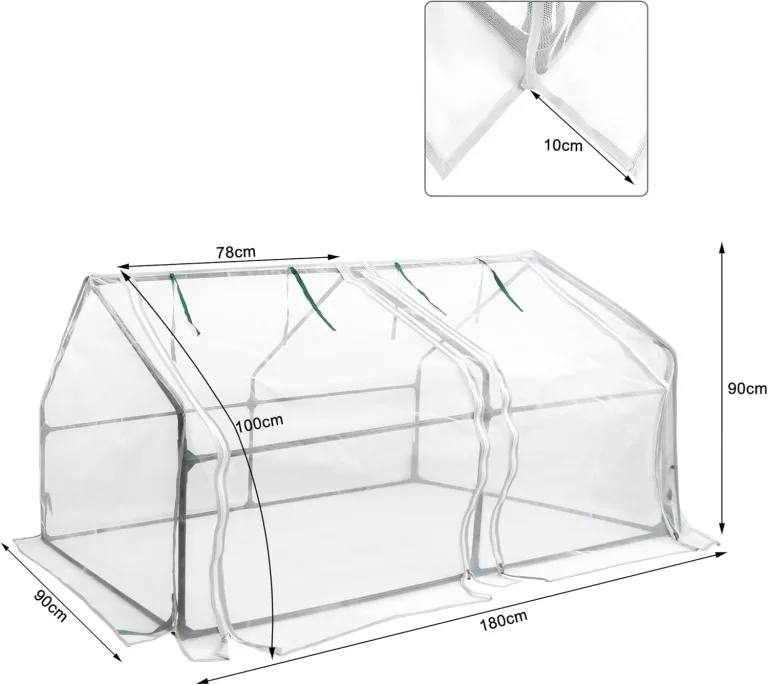 Kleines Gewächshaus Glasfaser 180x90x90cm Mini Gewächshaus Mit 2 Rollladen Insektensicher Atmungsaktiv Tomatengewächshaus,für Garten Balkon (Weiß) – Bild 2