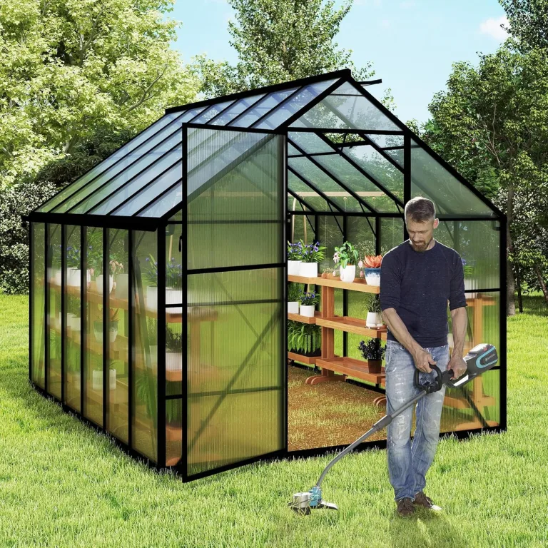 Gewächshaus Aluminium Gartengewächshäuser mit 6 cm Fundament und 4 mm PC Platte Treibhaus Tomatenhaus Gartenhaus UV beständig Wetterfest für Garten, 310x250x205 cm – Bild 9
