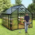 Gewächshaus Aluminium Gartengewächshäuser mit 6 cm Fundament und 4 mm PC Platte Treibhaus Tomatenhaus Gartenhaus UV beständig Wetterfest für Garten, 310x250x205 cm - Thumbnail 9