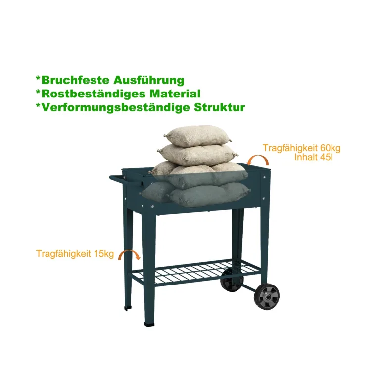 Hochbeet Metall mit Rädern und Ablage 84.5 x45x80cm, Blumenkasten Frühbeet Kräuterbeet Pflanzenbeet, Gemüsebeet Gartenbeet Blumenkübel für Balkon，Garten，Petrol blau – Bild 7
