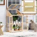 HOMASIS Gewächshaus mit 3 Ablagen, Anlehngewächshaus Tomaten mit 2 Türen & Oberlicht, Holz Frühbeet Pflanzenhaus Winterfest klein, Teibhaus Gartenhaus für Garten & Balko (Natur, 69x58x121cm) - Thumbnail 4
