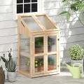 HOMASIS Gewächshaus mit 3 Ablagen, Anlehngewächshaus Tomaten mit 2 Türen & Oberlicht, Holz Frühbeet Pflanzenhaus Winterfest klein, Teibhaus Gartenhaus für Garten & Balko (Natur, 69x58x121cm) - Thumbnail 6