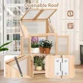 HOMASIS Gewächshaus mit 3 Ablagen, Anlehngewächshaus Tomaten mit 2 Türen & Oberlicht, Holz Frühbeet Pflanzenhaus Winterfest klein, Teibhaus Gartenhaus für Garten & Balko (Natur, 69x58x121cm) - Thumbnail 7