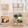 HOMASIS Gewächshaus mit 3 Ablagen, Anlehngewächshaus Tomaten mit 2 Türen & Oberlicht, Holz Frühbeet Pflanzenhaus Winterfest klein, Teibhaus Gartenhaus für Garten & Balko (Natur, 69x58x121cm) - Thumbnail 3