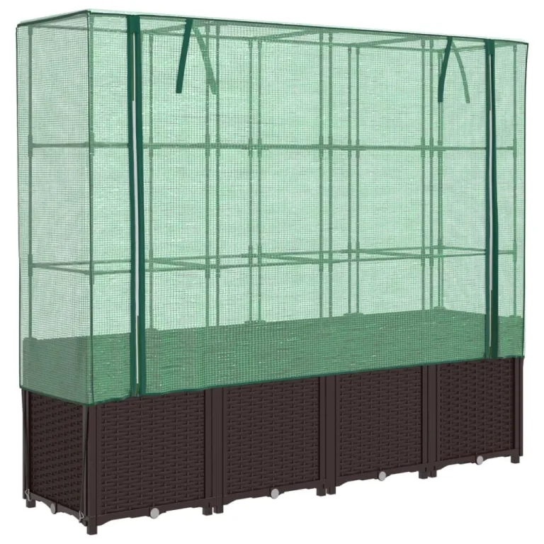 Hochbeet mit Gewächshaus-Aufsatz, Polypropylen, Rattan-Optik, Hochbeet mit Abdeckung, Hochbeete für Garten, Balkon, Für Gärten usw, 160x40x153 cm – Bild 2