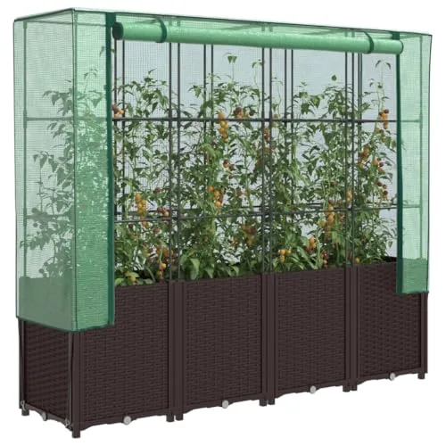 Hochbeet mit Gewächshaus-Aufsatz, Polypropylen, Rattan-Optik, Hochbeet mit Abdeckung, Hochbeete für Garten, Balkon, Für Gärten usw, 160x40x153 cm – Bild 10