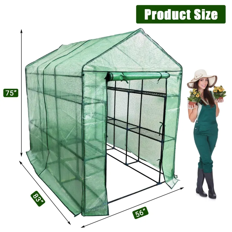 Gewächshaus 143x215x195Cm, Tomatengewächshaus Foliengewächshaus, Tomaten Gewächshaus Balkon Greenhouse Tomatenhaus Mit Rahmen Aus Verzinktem Stahl & Pe Gitterfolie, Treibhaus Für Garten Aufzucht, Grün – Bild 2