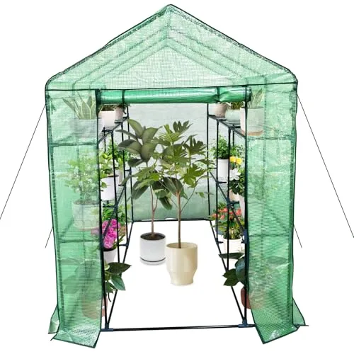 Gewächshaus 143x215x195Cm, Tomatengewächshaus Foliengewächshaus, Tomaten Gewächshaus Balkon Greenhouse Tomatenhaus Mit Rahmen Aus Verzinktem Stahl & Pe Gitterfolie, Treibhaus Für Garten Aufzucht, Grün – Bild 10