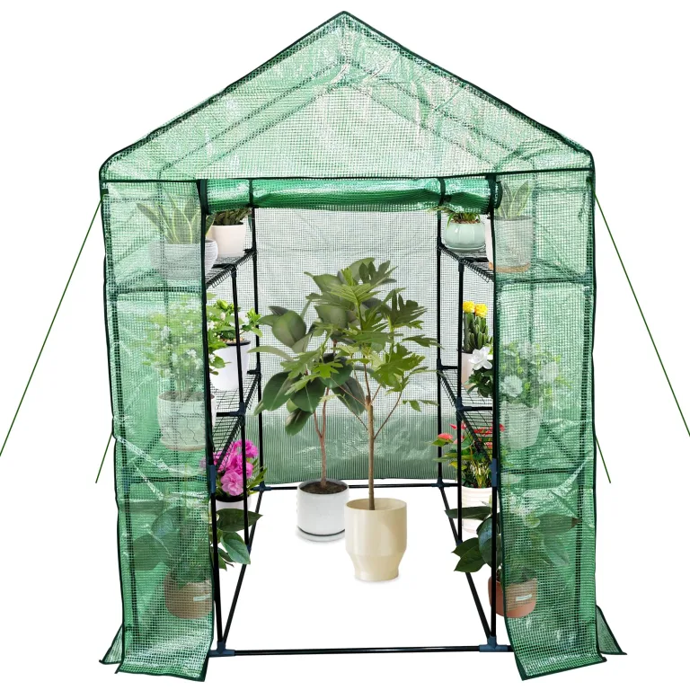 Gewächshaus 143x143x195Cm, Tomatengewächshaus Foliengewächshaus, Tomaten Gewächshaus Balkon Greenhouse Tomatenhaus Mit Rahmen Aus Verzinktem Stahl & Pe Gitterfolie, Treibhaus Für Garten Aufzucht, Grün – Bild 1