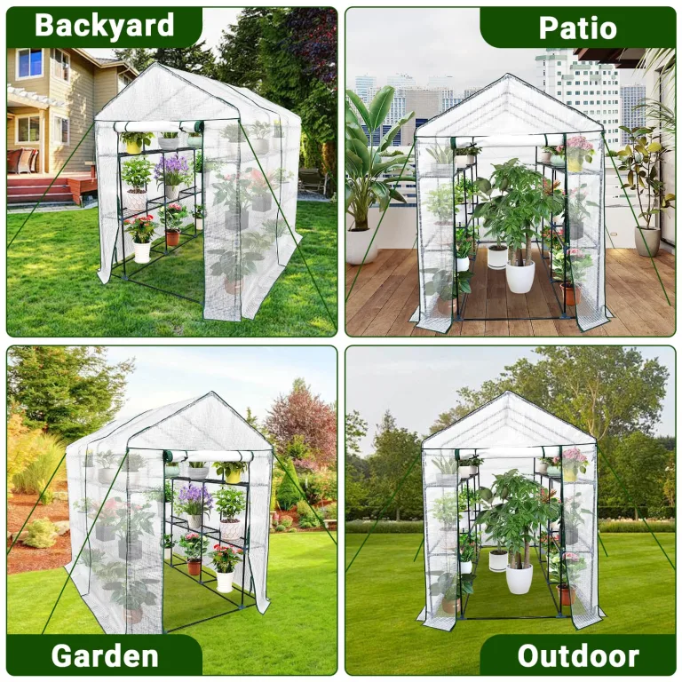 Gewächshaus 143x215x195Cm, Tomatengewächshaus Foliengewächshaus, Tomaten Gewächshaus Balkon Greenhouse Tomatenhaus Mit Rahmen Aus Verzinktem Stahl & Pe Gitterfolie, Treibhaus Für Garten Aufzucht, Weiß – Bild 6