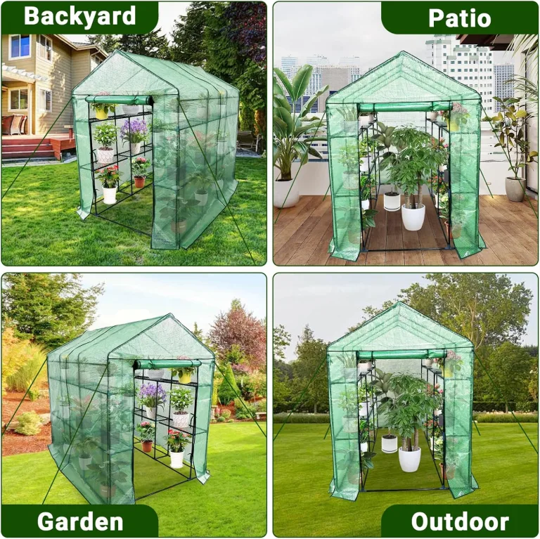 Gewächshaus 143x215x195Cm, Tomatengewächshaus Tomaten Gewächshaus Balkon Greenhouse Tomatenhaus, Foliengewächshaus Mit Rahmen Aus Verzinktem Stahl & PE Gitterfolie,Treibhaus Für Garten & Aufzucht,Grün – Bild 7