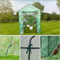 Gewächshaus 143x215x195Cm, Tomatengewächshaus Tomaten Gewächshaus Balkon Greenhouse Tomatenhaus, Foliengewächshaus Mit Rahmen Aus Verzinktem Stahl & PE Gitterfolie,Treibhaus Für Garten & Aufzucht,Grün - Thumbnail 4