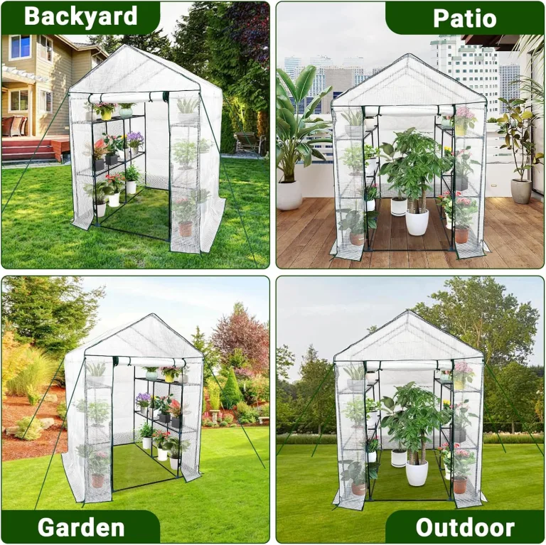 Gewächshaus 143x143x195Cm, Tomatengewächshaus Foliengewächshaus, Tomaten Gewächshaus Balkon Greenhouse Tomatenhaus Mit Rahmen Aus Verzinktem Stahl & Pe Gitterfolie, Treibhaus Für Garten Aufzucht, Weiß – Bild 7