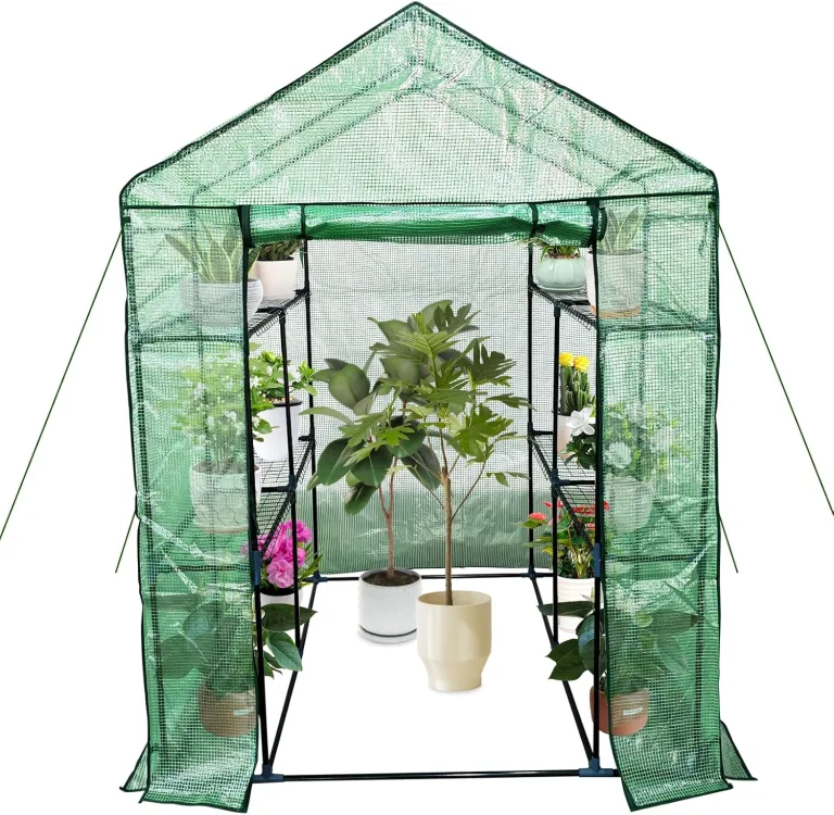 Gewächshaus 143x143x195Cm, Tomatengewächshaus Foliengewächshaus, Tomaten Gewächshaus Balkon Greenhouse Tomatenhaus Mit Rahmen Aus Verzinktem Stahl & Pe Gitterfolie, Treibhaus Für Garten Aufzucht, Weiß – Bild 8