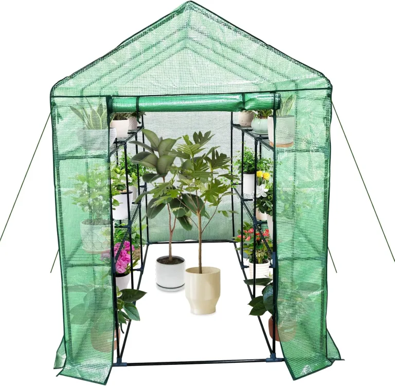 Gewächshaus 143x143x195Cm, Tomatengewächshaus Foliengewächshaus, Tomaten Gewächshaus Balkon Greenhouse Tomatenhaus Mit Rahmen Aus Verzinktem Stahl & Pe Gitterfolie, Treibhaus Für Garten Aufzucht, Weiß – Bild 9