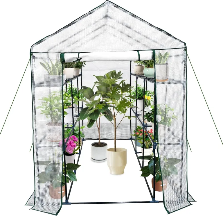 Gewächshaus 143x143x195Cm, Tomatengewächshaus Foliengewächshaus, Tomaten Gewächshaus Balkon Greenhouse Tomatenhaus Mit Rahmen Aus Verzinktem Stahl & Pe Gitterfolie, Treibhaus Für Garten Aufzucht, Weiß – Bild 10