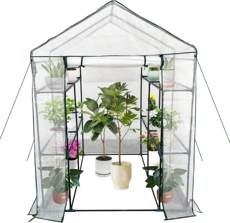 Gewächshaus 143x143x195Cm, Tomatengewächshaus Foliengewächshaus, Tomaten Gewächshaus Balkon Greenhouse Tomatenhaus Mit Rahmen Aus Verzinktem Stahl & Pe Gitterfolie, Treibhaus Für Garten Aufzucht, Weiß – Bild 1