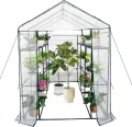 Gewächshaus 143x143x195Cm, Tomatengewächshaus Foliengewächshaus, Tomaten Gewächshaus Balkon Greenhouse Tomatenhaus Mit Rahmen Aus Verzinktem Stahl & Pe Gitterfolie, Treibhaus Für Garten Aufzucht, Weiß - Thumbnail 10
