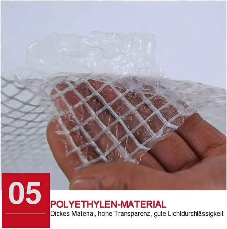 Transparente wasserdichte Abdeckplane, 4 x 8 m, robuste Netzabdeckung für Holz, Gartenmöbel, Pflanzen und Gewächshäuser, verstärkt mit Ösen und Seil, reißfeste Schutzfolie – Bild 5