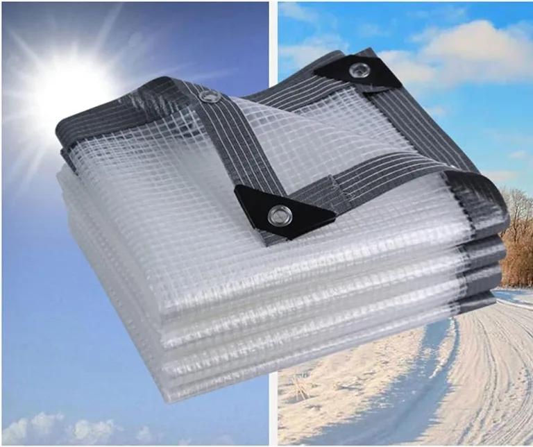 Transparente wasserdichte Abdeckplane, 4 x 8 m, robuste Netzabdeckung für Holz, Gartenmöbel, Pflanzen und Gewächshäuser, verstärkt mit Ösen und Seil, reißfeste Schutzfolie – Bild 6