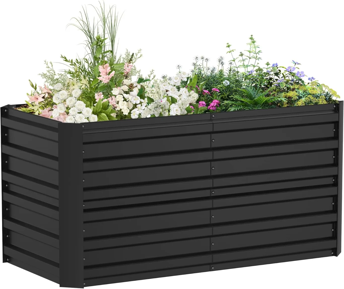 Hochbeet Metall,975L Pflanzkasten Hochbeete für Garten,Rostfreies Stahlblech Kräuterbeet, Verzinktes Gemüsebeet Pflanzenbeet zum Anbau von Gemüse, Blumen, 180x90x58 cm Rechteckigl,Schwarz M - Bild 1