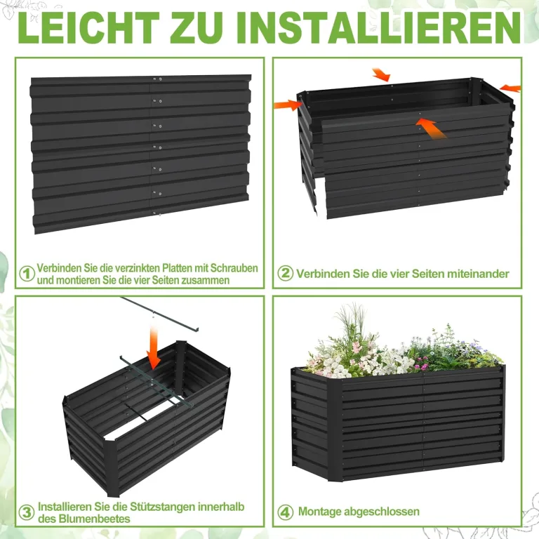 Hochbeet Metall,975L Pflanzkasten Hochbeete für Garten,Rostfreies Stahlblech Kräuterbeet, Verzinktes Gemüsebeet Pflanzenbeet zum Anbau von Gemüse, Blumen, 180x90x58 cm Rechteckigl,Schwarz M – Bild 7